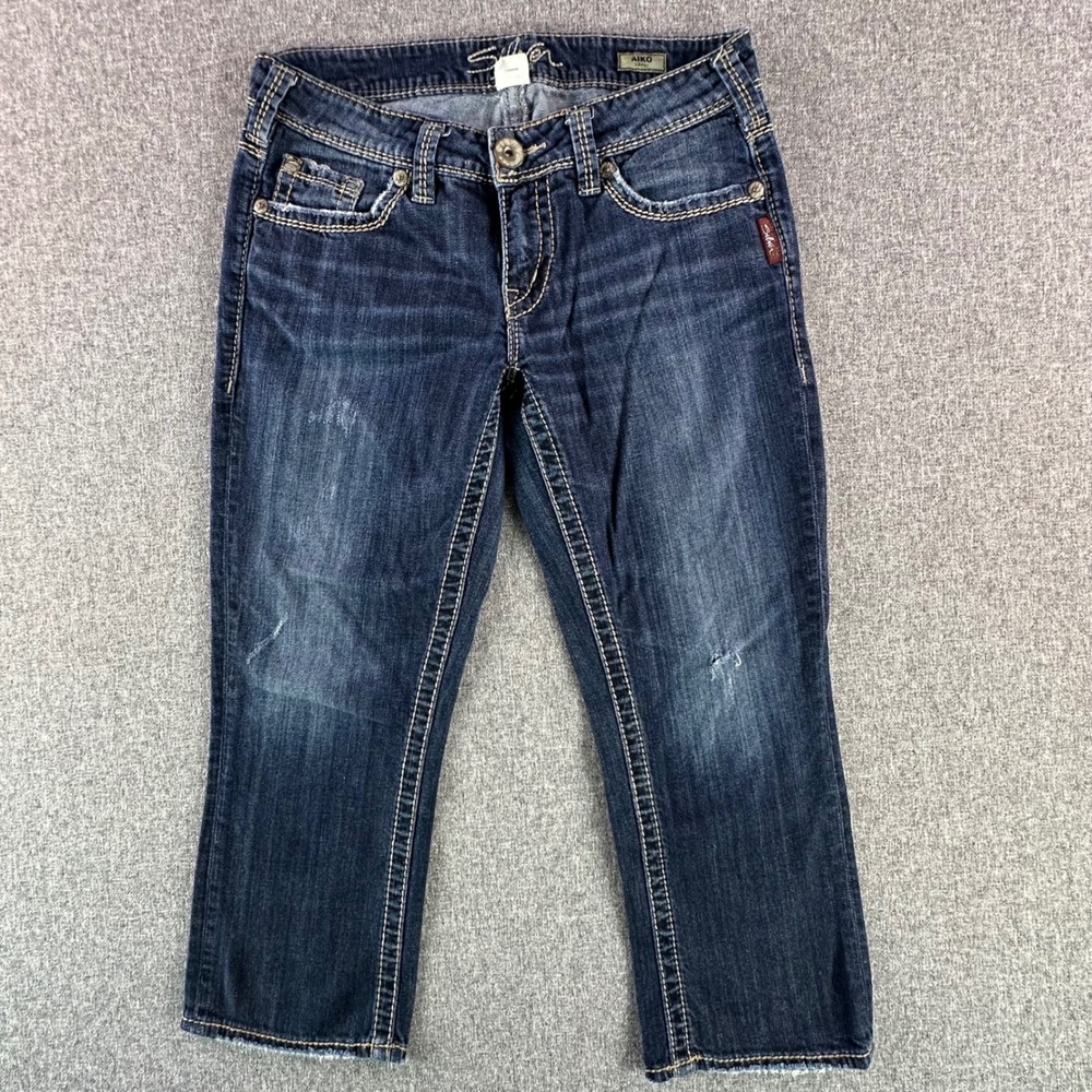 Silver Jeans Co. Capri Women 28 Aiko Capri Blue Contrast Stitch Distressed